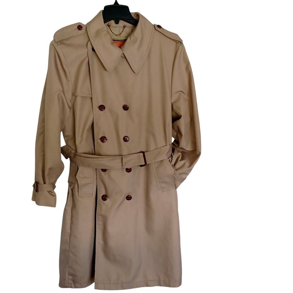 Sears VTG Trench Coat Men Military Grandpa Core Retro Khaki Minimalist Size 46R